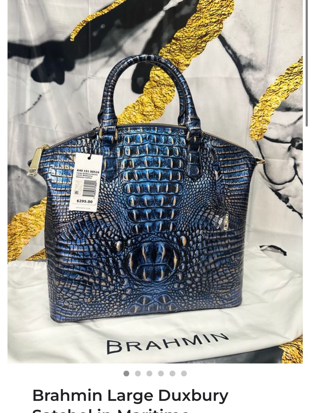 Brahmin Metallic Blue Croc-Embossed Satchel